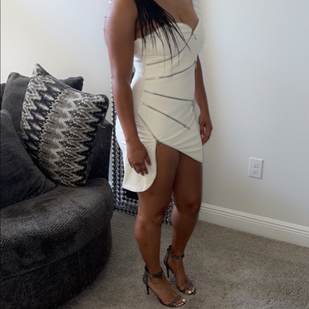 Strapless Zip Me Up White Mini Dress